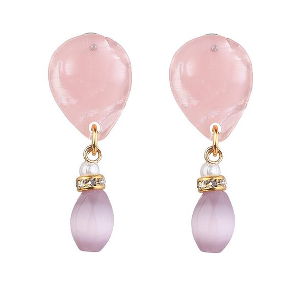 Σκουλαρίκια ροζ με ιριδίζουσα πέτρα - πέτρες, μικρά, κρεμαστά, φθηνά