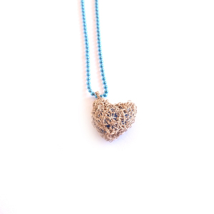 Πλεκτή συρμάτινη καρδιά Wire crochet - καρδιά, χειροποίητα, μακριά, κοσμήματα, δώρα αγίου βαλεντίνου, πλεκτά κολιέ - 2