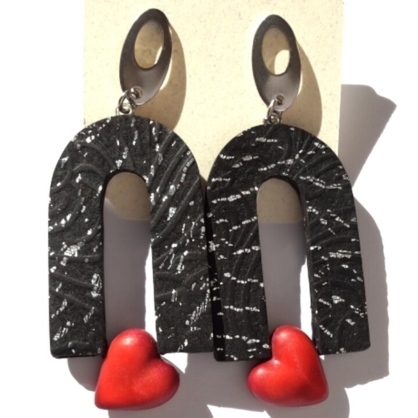Arch Earrings, Valentine's Day Earrings, Heart Earrings - πηλός, μακριά, ατσάλι, κρεμαστά