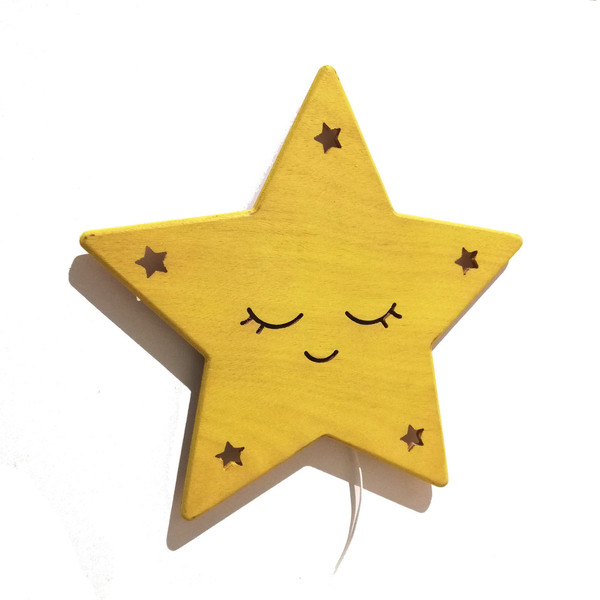 Χειροποίητο ξύλινο φωτιστικό αστέρι - δώρα για βάπτιση, παιδικά φωτιστικά, ξύλινα διακοσμητικά τοίχου