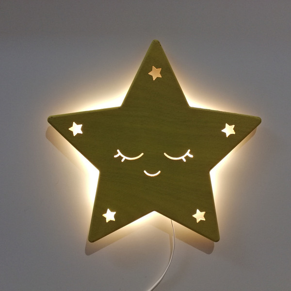 Χειροποίητο ξύλινο φωτιστικό αστέρι - δώρα για βάπτιση, παιδικά φωτιστικά, ξύλινα διακοσμητικά τοίχου - 2