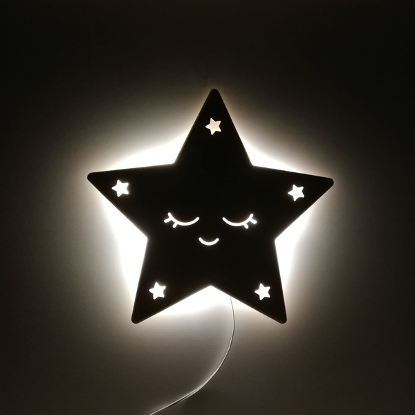 Χειροποίητο ξύλινο φωτιστικό αστέρι - δώρα για βάπτιση, παιδικά φωτιστικά, ξύλινα διακοσμητικά τοίχου - 3