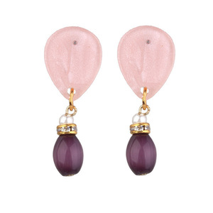 Σκουλαρίκια ροζ με ιριδίζουσα πέτρα - πέτρες, μικρά, κρεμαστά, φθηνά - 2