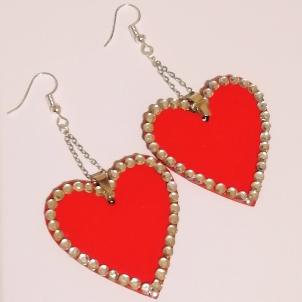 Σκουλαρίκια καρδιές με στρας - statement, καρδιά, κοσμήματα, δώρα για γυναίκες - 2
