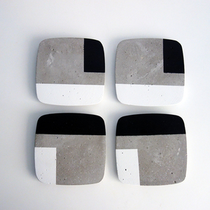 Σετ Σουβέρ "ΓΕΩΜΕΤΡΙΚΑ" Black & White (τετράγωνα) - σουβέρ, τσιμέντο, σετ δώρου, είδη σερβιρίσματος - 2