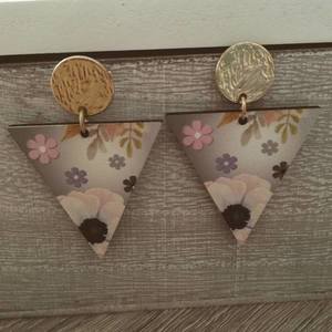 Σκουλαρίκια ξύλινα με flower print - σκουλαρίκια, κρεμαστά - 2