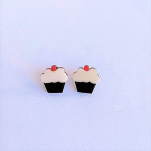 Stud earrings “Mini Cupcakes”. - ξύλο, γυαλί, καρφωτά - 2