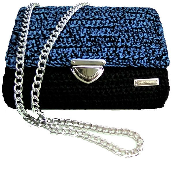 πλεκτή κροσέ τσάντα "egyptian blue" - ώμου, πλεκτές τσάντες