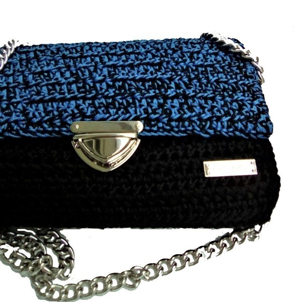 πλεκτή κροσέ τσάντα "egyptian blue" - ώμου, πλεκτές τσάντες - 2