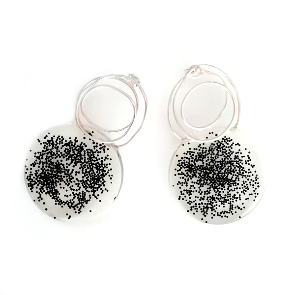 Ασημένια σκουλαρίκια Black Pearls - ασήμι, γυαλί, ασήμι 925, μακριά, κρεμαστά