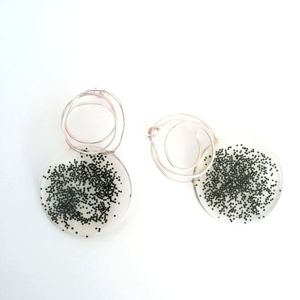 Ασημένια σκουλαρίκια Black Pearls - ασήμι, γυαλί, ασήμι 925, μακριά, κρεμαστά - 2