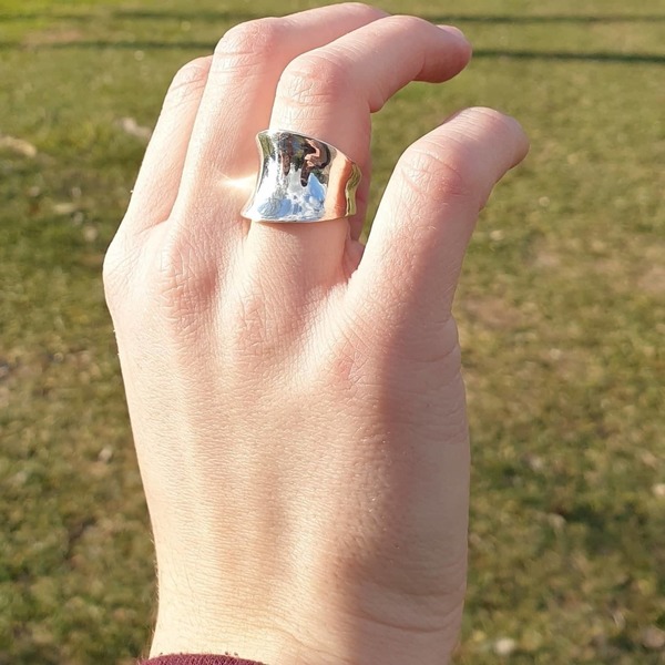 ''Mirror ring'' - Χειροποίητο δαχτυλίδι από ασήμι 925. - ασήμι, επάργυρα, minimal, σταθερά, μεγάλα - 2
