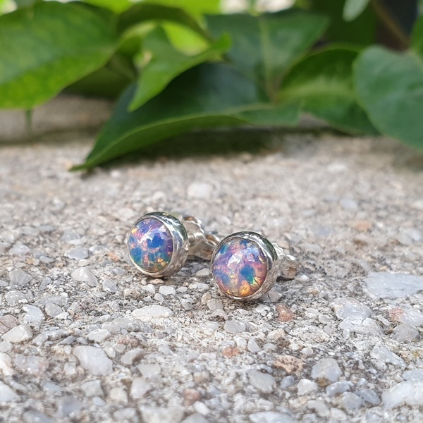 ''Small Lollipop stud earrings - Glass Opal Edition'' Sterling Silver 925 Stud Earrings!! - ασήμι, επάργυρα, καρφωτά, boho