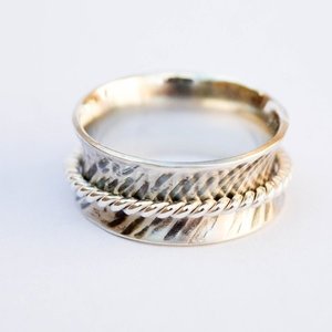 Ασημένιο δαχτυλίδι spinner ριγέ - statement, ασήμι, vintage, ασήμι 925, minimal, boho, rock, σταθερά, μεγάλα - 2
