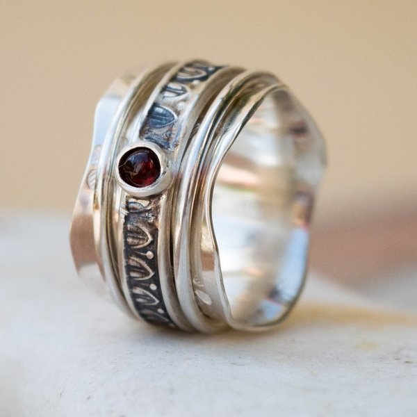 Ασημένιο spinner δαχτυλίδι με Ροδονίτη - ασήμι, ημιπολύτιμες πέτρες, πέτρα, boho, σταθερά - 2