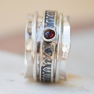 Ασημένιο spinner δαχτυλίδι με Ροδονίτη - ασήμι, ημιπολύτιμες πέτρες, πέτρα, boho, σταθερά - 3