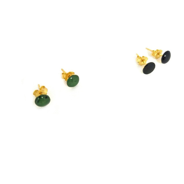 C I R C L E Black Stone Earrings 925-Χειροποίητα Σκουλαρίκια μινιμαλ από Φυσικό Πέτρωμα! - ασήμι, γυαλί, επιχρυσωμένα, πέτρες, καρφωτά