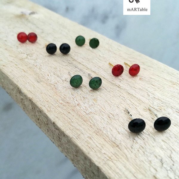 C I R C L E Black Stone Earrings 925-Χειροποίητα Σκουλαρίκια μινιμαλ από Φυσικό Πέτρωμα! - ασήμι, γυαλί, επιχρυσωμένα, πέτρες, καρφωτά - 5