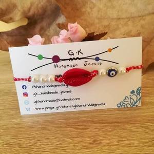 Μαρτάκι βραχιολάκι με κόκκινο κοχύλι και πέρλες - γυναικεία, πέρλες, μαρτάκια - 2