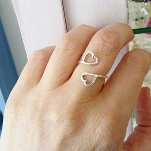 Δαχτυλίδι ασημί με δύο καρδιές - καρδιά, επάργυρα, δώρα αγίου βαλεντίνου, αυξομειούμενα, φθηνά - 2
