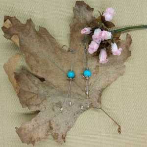 Ατσάλινα σκουλαρίκια λουλούδι με ημιπολύτιμες πέτρες νεφτίτη - ατσάλι, κρεμαστά - 2