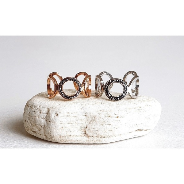 Δαχτυλίδι κύκλοι ανοξείδωτο ατσάλι με ημιπολύτιμες πέτρες σε ροζ χρυσό και ασημί - ημιπολύτιμες πέτρες, ατσάλι, αυξομειούμενα, φθηνά - 5