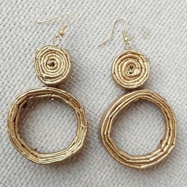 σκουλαρίκια εντυπωσιακά χρυσοί κύκλοι από χαρτί - boho, κρεμαστά, γάντζος, faux bijoux, φθηνά - 2