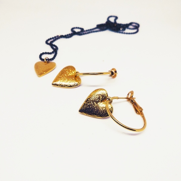 Επιχρυσωμένα Κρεμαστά Σκουλαρίκια σε Κρίκους με σχήμα Καρδιάς - επιχρυσωμένα, ορείχαλκος, κρίκοι, κοσμήματα - 5