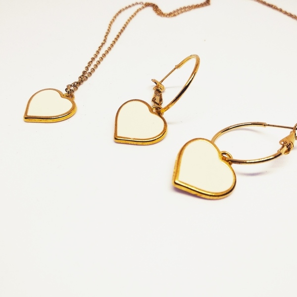 Επιχρυσωμένοι Κρίκοι με Άσπρη- Χρυσή Καρδιά - επιχρυσωμένα, κρίκοι, κοσμήματα - 2