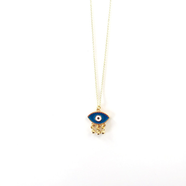 Boho evil eye necklace - επιχρυσωμένα, μάτι, μακριά, ατσάλι