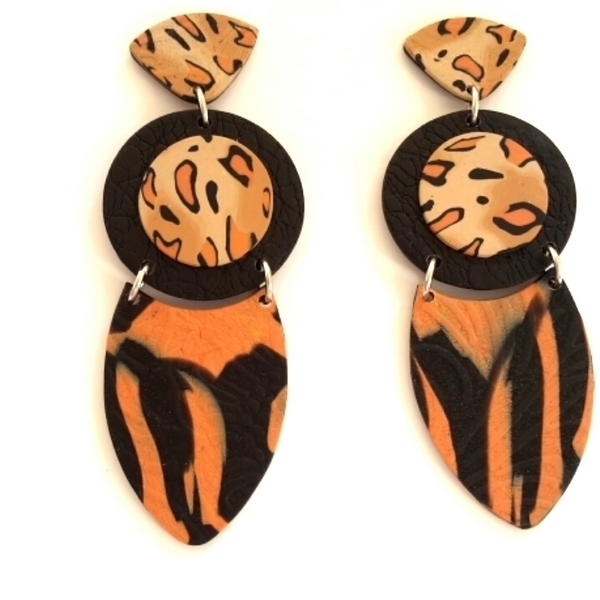 Animal Print Earrings,Polymer Clay Earrings - πηλός, ατσάλι, κρεμαστά, μεγάλα - 3