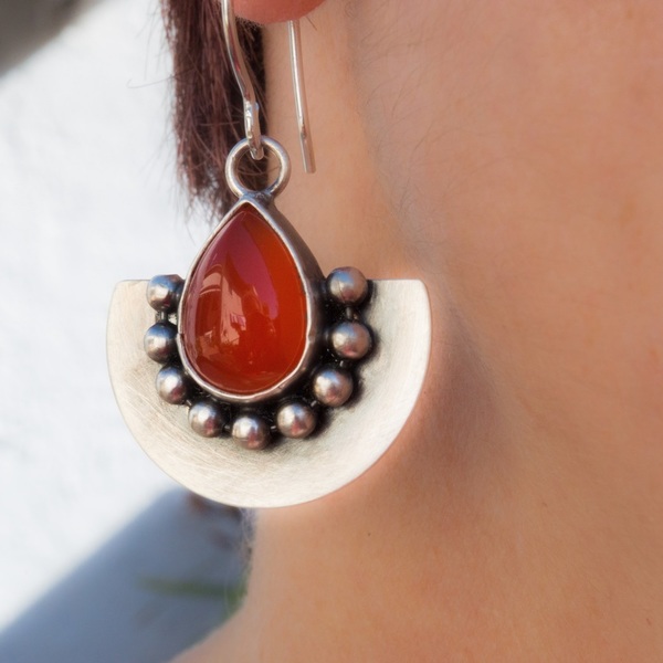 Ασημένια σκουλαρίκια με Κόκκινο Όνυχα(Red Onyx) - ασήμι, χειροποίητα, πέτρες, boho, κρεμαστά, γάντζος - 5