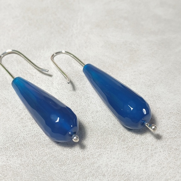 Ασημένια σκουλαρίκια - blue tear - ασήμι, αχάτης, boho, κρεμαστά