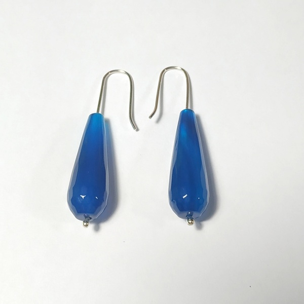 Ασημένια σκουλαρίκια - blue tear - ασήμι, αχάτης, boho, κρεμαστά - 2