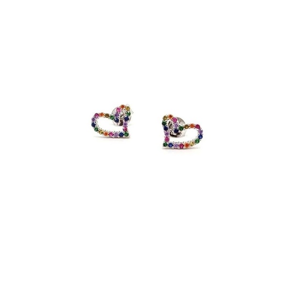 Σκουλαρίκια ασημένια 925 καρδιές με πολύχρωμα ζιργκον - ασήμι, καρδιά, επάργυρα, καρφωτά, ζιργκόν - 2