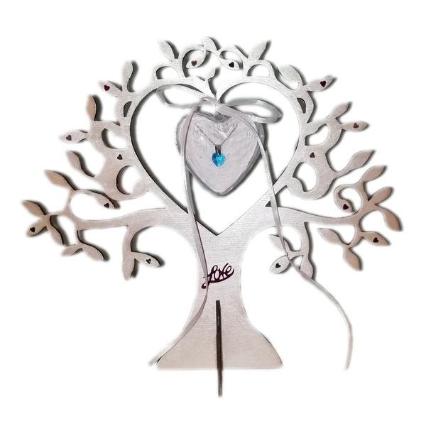Δέντρο περλέ Αγίου Βαλεντίνου με κρυστάλλινο κολιέ καρδιά - καρδιά, swarovski, ατσάλι, διακοσμητικά