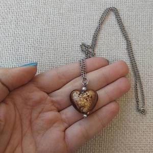 κολιέ καφέ καρδιά γυαλί μουράνο με αλυσίδα αγίου Βαλεντίνου - καρδιά, επάργυρα, χάντρες, κοντά, φθηνά - 5