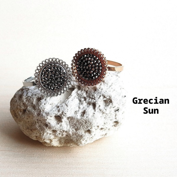 Δακτυλίδι Grecian Sun ατσάλινο με μαρκασίτες - ημιπολύτιμες πέτρες, επιχρυσωμένα, ατσάλι, αυξομειούμενα, φθηνά - 3