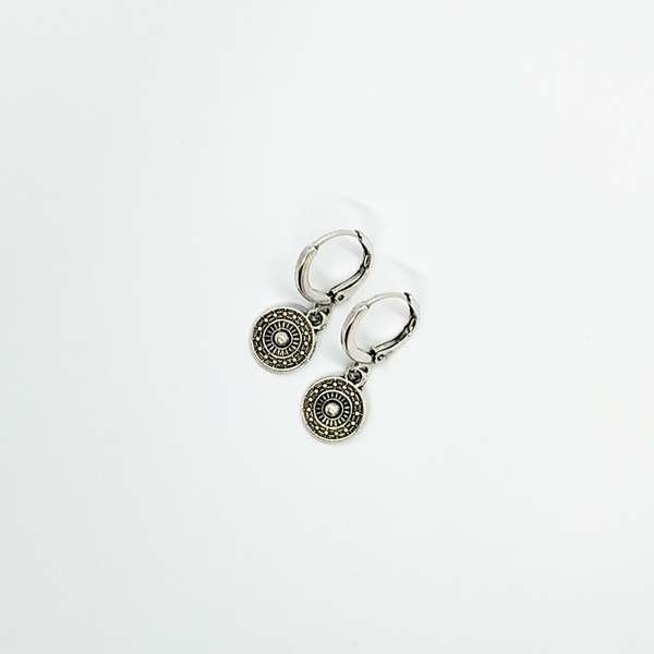 "Silent Flower Mini Hoops" - Μίνιμαλ κρικάκια με μεταλλικά στοιχεία - μπρούντζος, boho, minimal, μικρά, κρίκοι, φλουρί - 2