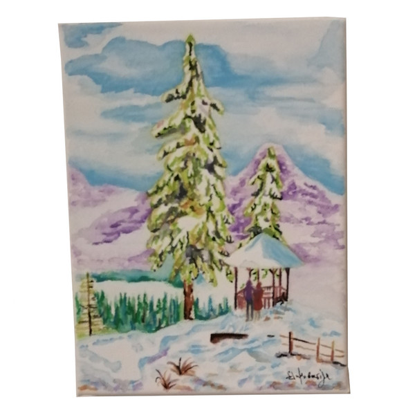 Πίνακας ζωγραφικής με χειμωνιάτικο τοπίο - ζωγραφισμένα στο χέρι, πίνακες & κάδρα, χειμώνας
