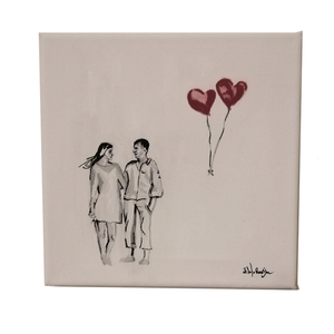 ρομαντικός πίνακας ζωγραφικής με ζευγάρι - ζωγραφισμένα στο χέρι, πίνακες & κάδρα, αγ. βαλεντίνου