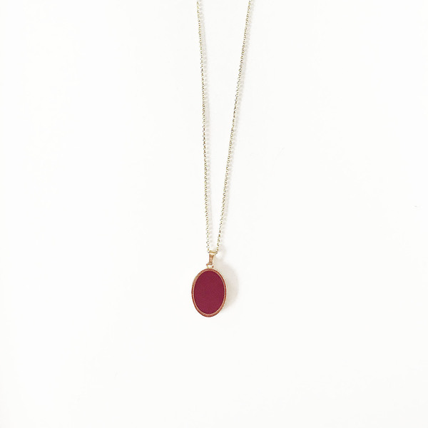 Red wine oval pendant - επιχρυσωμένα, μακριά, ατσάλι