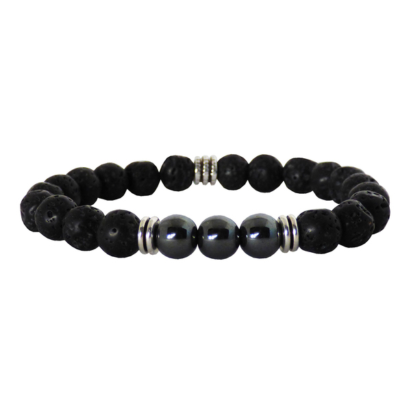 Ανδρικό βραχιόλι Lava black & Hematite 8mm - ημιπολύτιμες πέτρες, βραχιόλια, δώρα για άντρες