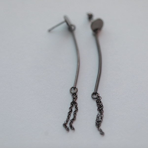 Σκουλαρίκια ράβδοι με αλυσίδα - ασήμι, επιχρυσωμένα, ορείχαλκος, κρεμαστά, μεγάλα σκουλαρίκια - 3