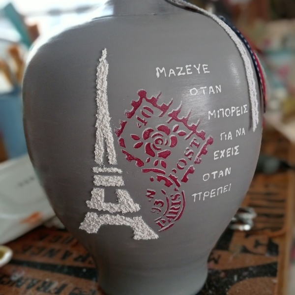 Κεραμικός κουμπαράς Παρίσι γκρι 26εκ.ύψος - κουμπαράδες, δώρα επετείου, δώρα για γυναίκες - 4