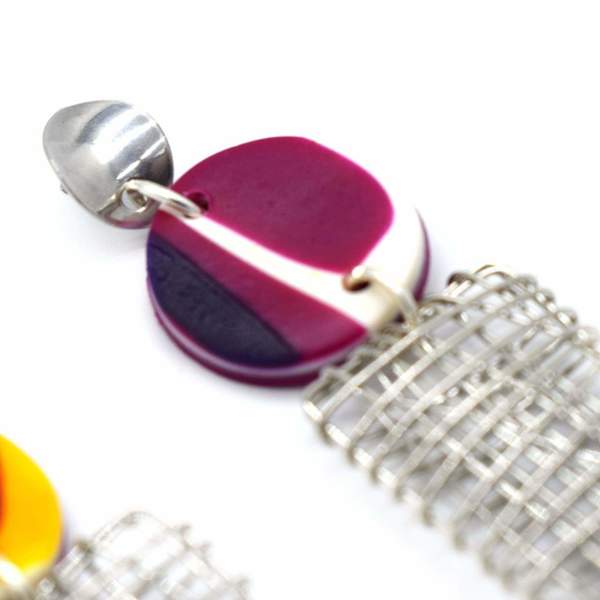 Χειροποίητα γυναικεία μακριά καρφωτά σκουλαρίκια από πολυμερικό πηλό και μεταλλικά στοιχεία - ορείχαλκος, πηλός, μακριά, κρεμαστά - 2