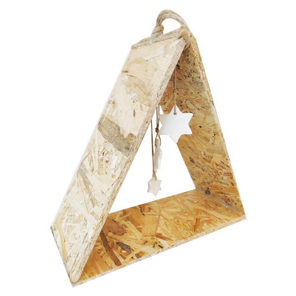 Ξύλινο Τρίγωνο διακοσμητικό χώρου με πήλινα αστέρια - ξύλο, δώρο, χειροποίητα, διακοσμητικά