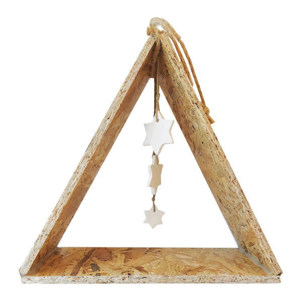 Ξύλινο Τρίγωνο διακοσμητικό χώρου με πήλινα αστέρια - ξύλο, δώρο, χειροποίητα, διακοσμητικά - 2