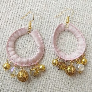 σκουλαρίκια κρίκοι ρόζ nude με χρυσά στοιχεία και χάντρες κρύσταλλα swarovski - γυαλί, κρίκοι, faux bijoux - 2
