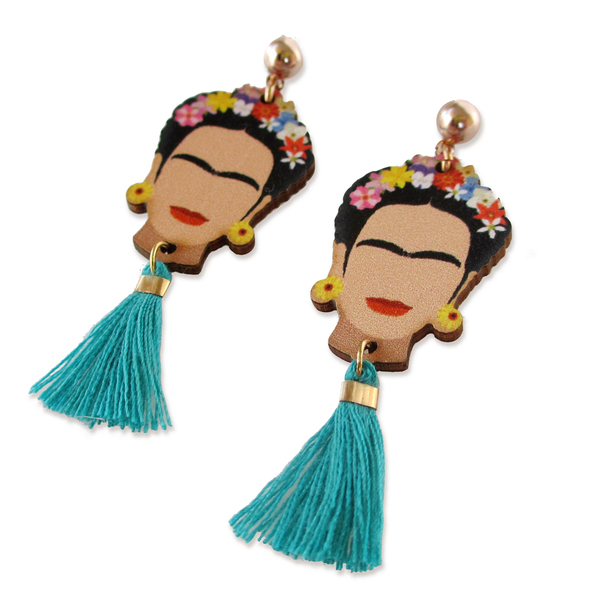 Σκουλαρίκια Frida Kahlo με φουντίτσα - με φούντες, boho, κρεμαστά, frida kahlo